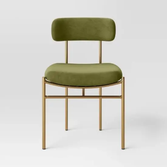 Orion Luxe Dining Chair with Brass Legs Olive Green Velvet - Threshold&trade; image {2}