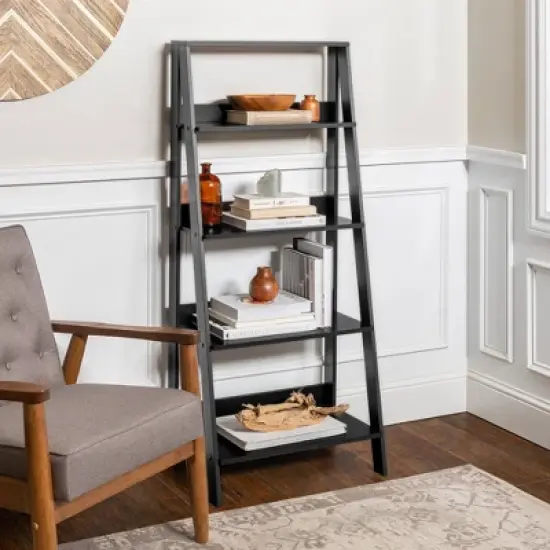 55" Thatcher Transitional Wood 4 Shelf Ladder Bookshelf - Saracina Home image {1}