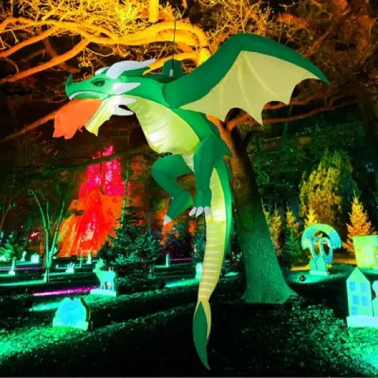 Costway 5 FT Hanging Halloween Inflatable Fire-breathing Dragon Flying Decoration Yard image {1}