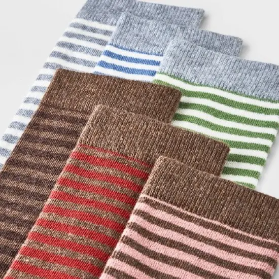 Women's Striped 6pk Crew Socks - A New Day&trade; Assorted Colors 4-10: Lightweight Knit Flat Seams image {2}