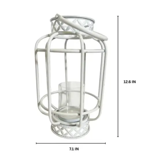 Essential Decor & Beyond 12.6" White Tabletop Metal Lantern Candle Holder With Handle image {1}