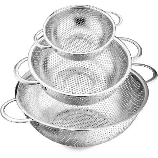 Micro-Perforated Metal Colander Strainer with Handle for Kitchen/Draining Pasta/Rinsing Vegetables Fruits image {6}