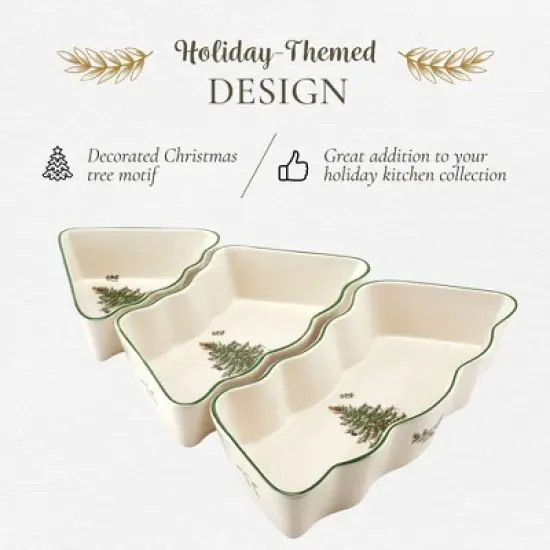 Spode Christmas Tree Dip Bowl Set - 3-Piece Ceramic Christmas Dipping Bowls - Festive Salsa Bowls - Holiday Dinnerware & Seasonal Tableware image {2}