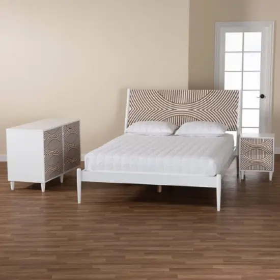 Baxton Studio Queen 3pc Louetta Carved Contrasting Bedroom Set White/Natural Brown image {11}