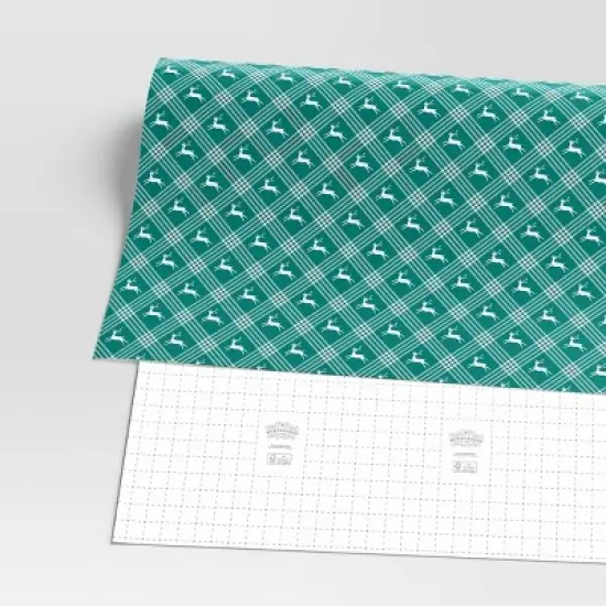 30" 50 sq ft Christmas Roll Wrap Deer and Plaid on Green - Wondershop&trade; image {2}