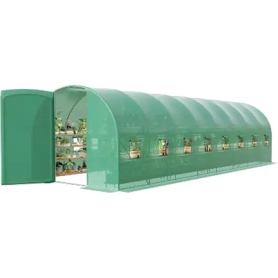 Acekool 27x10x7 FT Outdoor Walk-in Greenhouse with Swing Door, 10 Mesh Windows, Galvanized Steel Frame, PE Cover, Large Tunnel for Garden Patio Yard image {7}