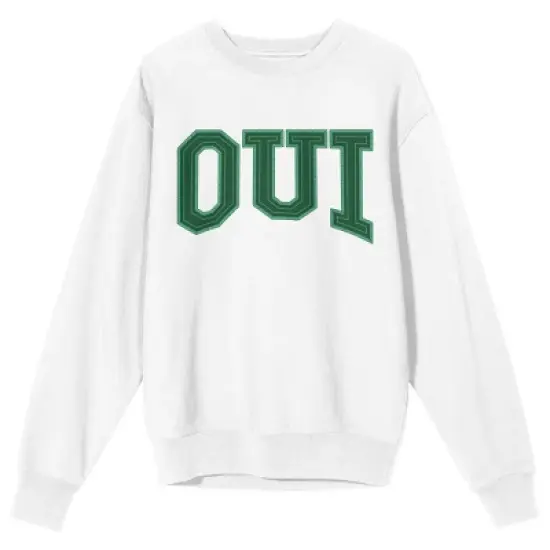 French "Oui" Adult White Crew Neck Sweatshirt image {3}