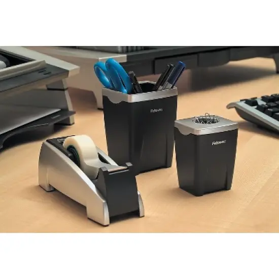 Fellowes Office Suites Desktop Tape Dispenser 1" Core Plastic Heavy Base Black/Silver 8032701 image {1}