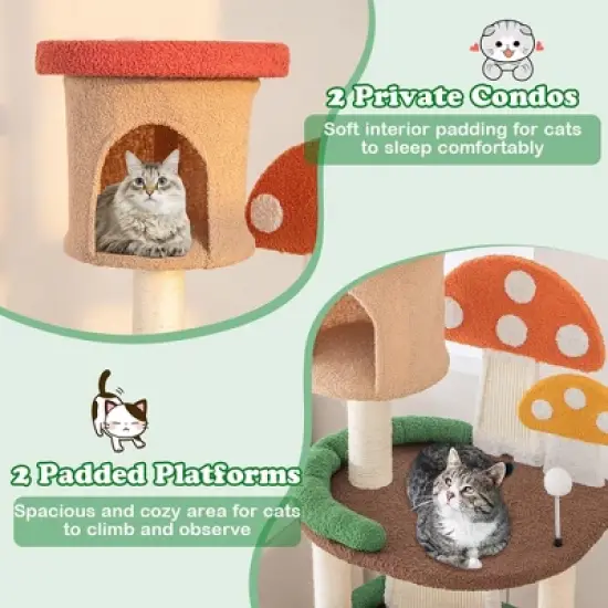 Tangkula Wooden Cat Tree w/ Sisal Scratch Board & Post Padded Perch Hanging Toys Modern image {5}