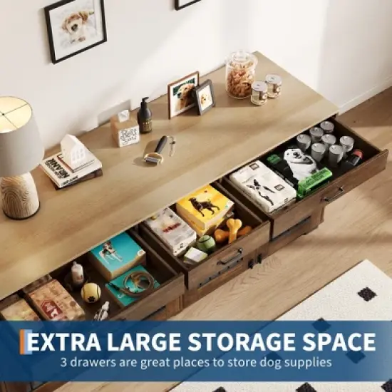 COZONY 71" Dog Crate Furniture for 2 Dogs, Wooden Double Crate with Divider Doors Large Indoor Dog Kennel TV Stand End Table for Large Medium Breeds image {6}