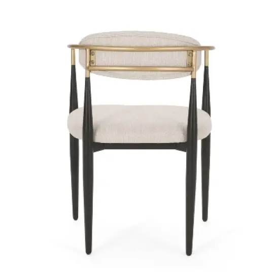 Christopher Knight Home Set of 2 Elmore Iron Upholstered Dining Chairs Beige/Black/Gold image {3}