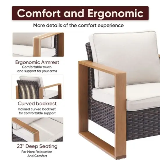 Gymojoy 5 Pieces Outdoor Patio Sofa Club Chair with Ottoman Set image {9}