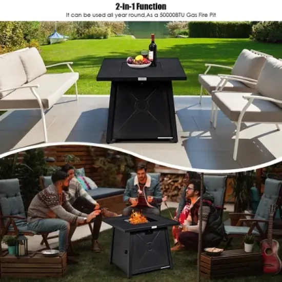 Costway 30'' Square Propane Gas Fire Pit Table 50,000 BTU W/ Waterproof Cover Lava Rock image {5}