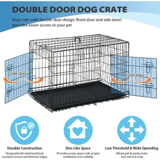 FDW 42 Inch Dog Crates for Large Dogs Folding Metal Wire Crates Dog Kennels Pet Dog Cage Crate with Double-Door,Divider Panel, Removable Tray and image {5}