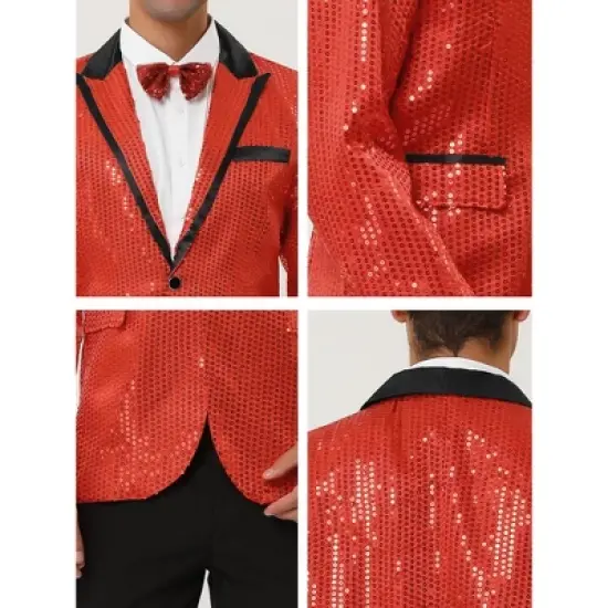 Lars Amadeus Men's Shiny Sequins Wedding Party Prom Sparkly One Button Blazer image {5}