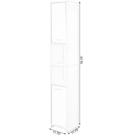 Modern White Standing Bathroom Tall Linen Tower Storage Cabinet image {4}
