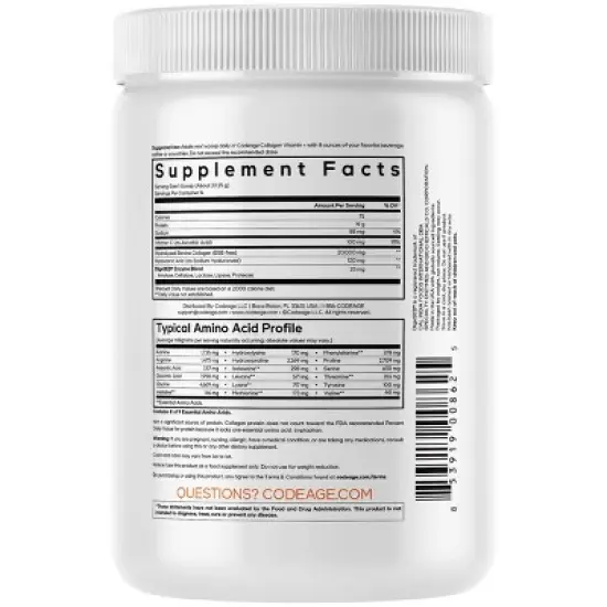 Codeage Collagen Peptides Powder Vitamin C, Enzymes, Hyaluronic Acid, Hydrolyzed Protein - 9.98 oz image {1}