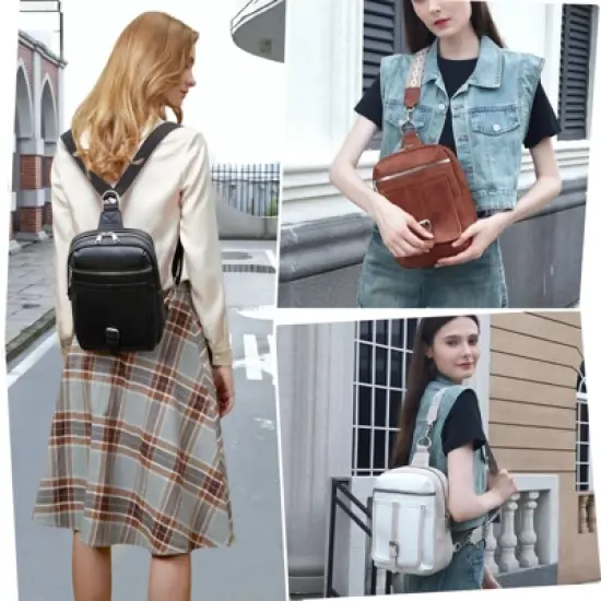 Itopfox 2-in-1 Sling Backpack with Removable Straps, Crossbody Purse for Women, Faux Leather Fanny Pack, Travel & Diaper Bag image {3}