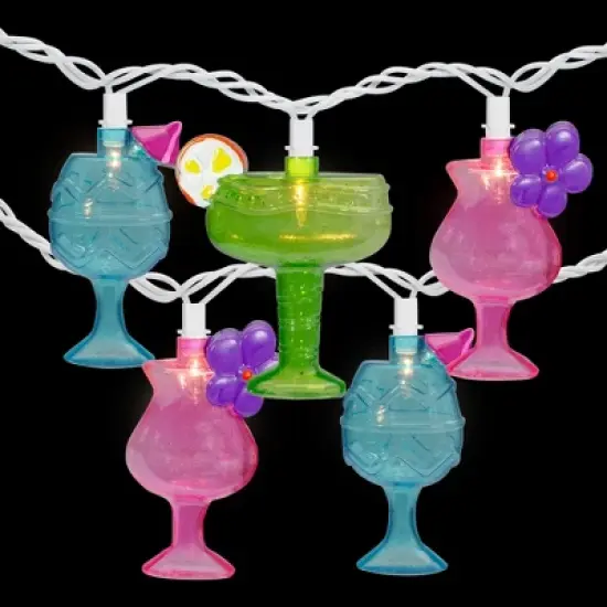 Northlight Cocktail Glasses Patio Light Set - Multi-Color - 7.25' White Wire - 10ct image {2}