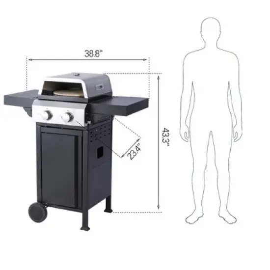 2-Burner Propane Gas Grill with Pizza Box, Stainless Steel Control Panel, Enamel Firebox, Foldable Side Table, Hanging Basket, 24,600 BTU Outdoor image {8}