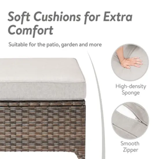 POCASSY Wicker Outdoor Ottoman, Patio Footstools with All Weather Brown Wicker and Polyester Olefin Cushion, 250lbs Load Capacity image {2}