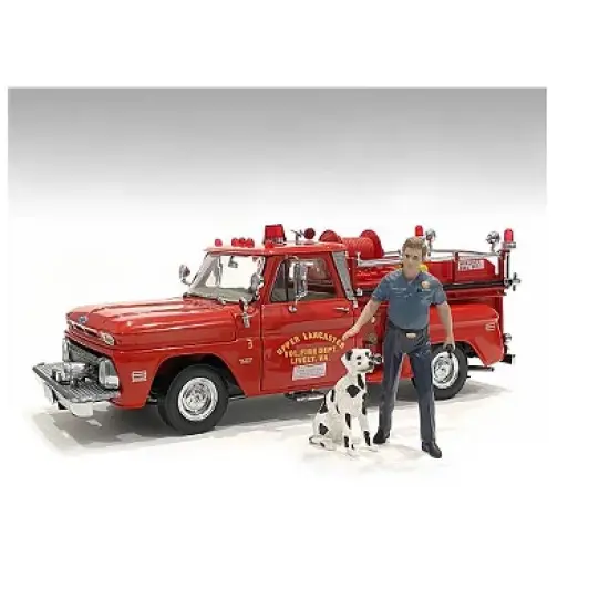 "Firefighters" Fire Dog Training Figures (Trainer and Dog) for 1/18 Scale Models by American Diorama image {1}