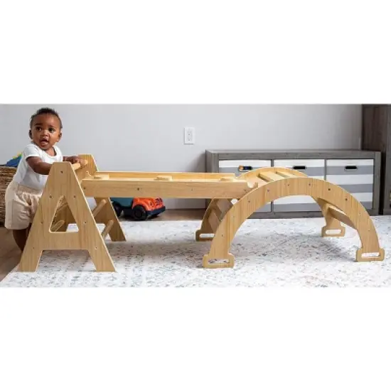 Avenlur Maple Baby Pikler - Wood Small Triangle Climbing Set with Ladder Slide and Rocker image {1}