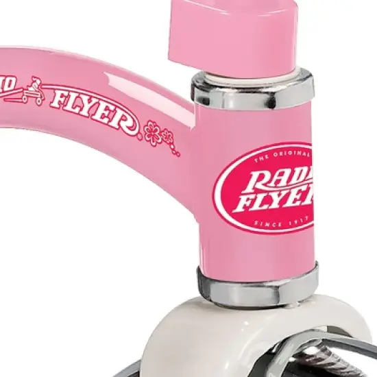 Radio Flyer 33PZ 12 Inch Spoked Front Wheel Kids Classic Style Steel Framed Dual Deck Tricycle with Handlebar Bell and Streamers, Pink image {2}