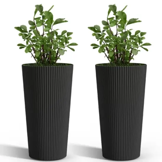 NAYSAYE Planter 2PCS Tall Indoor and Outdoor Planter Pot Large Flower Cone Striped Plastic Flower Pot for Home Garden Patio image {7}