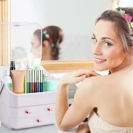 Cosmetics Organizer Countertop Makeup Holder, Plastic Caddy Skincare Organizers and Storage, Bathroom Shelf Organizer w/Portable Handle - Elavain image {6}