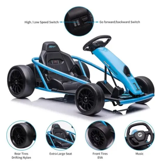 Kids Ride On Go Kart, 24V 300W*2 Motors, 9Ah Battery, Electric Vehicle Car Drifting with Music, Horn, Outdoor Ride On Toy for Teens image {5}