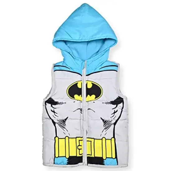 Warner Bros Boy's Batman 3 Piece Coordinates, Graphic Printed Hooded Puffer Vest, Long Sleeve Shirt, and Jogger Pants Set for toddler image {4}