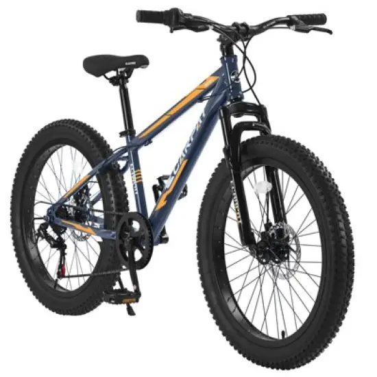 VASIP 24 Inch Fat Tire Mountain Bike - Shimano 7-Speed, Dual Disc Brakes, Front Suspension - for Adults & Youth, Trail/Commuter Bicycle image {8}