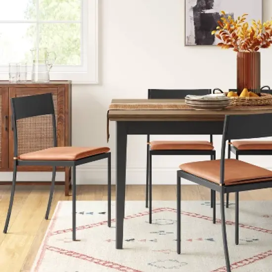 Clion Metal Dining Chair Black/Caramel Faux Leather - Threshold&trade; image {1}
