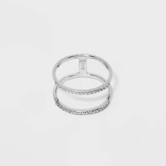 Sterling Silver Pave Cubic Zirconia Double Row Band Ring - A New Day&trade; Silver image {2}