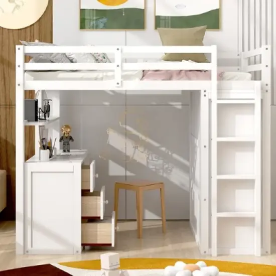 Twin size Loft Bed with Drawers, Desk and Wardrobe-ModernLuxe image {1}