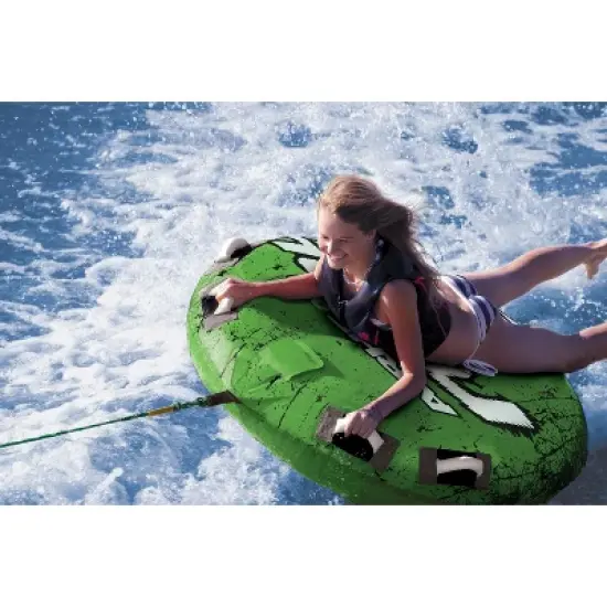 Airhead AHRE-12 54" Rebel Single Rider Lake Boat Towable Tube with 16 Strand Rope, 4 Handles, 12V Pump Kit image {1}