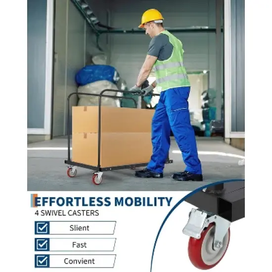 Trolley - Heavy Duty 1800 Lbs Load Capacity, Steel Construction, Anti-Rust, Tilted Design, Rounded Edge, 5-Inch Silent PU Lockable Wheels image {1}