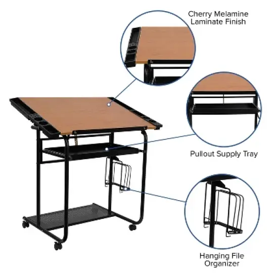 Emma and Oliver Adjustable Drawing and Drafting Table with Dual Wheel Casters image {2}