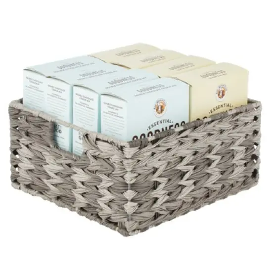 mDesign Woven Farmhouse Pantry Food Storage Bin Basket Box - 3 Pack - Gray Ombre image {7}