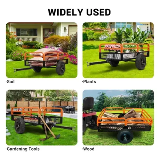 Heavy Duty Steel Dump Carts, 1500 Lbs Capacity, 15 Cu.Ft, Garden Lawn Mower Trailer w/Dual Bearings & All Terrain Pneumatic Tires for ATVs, UTVs image {3}