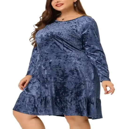 Agnes Orinda Women's Plus Size Velvet Ruffle Hem Party Dress image {1}