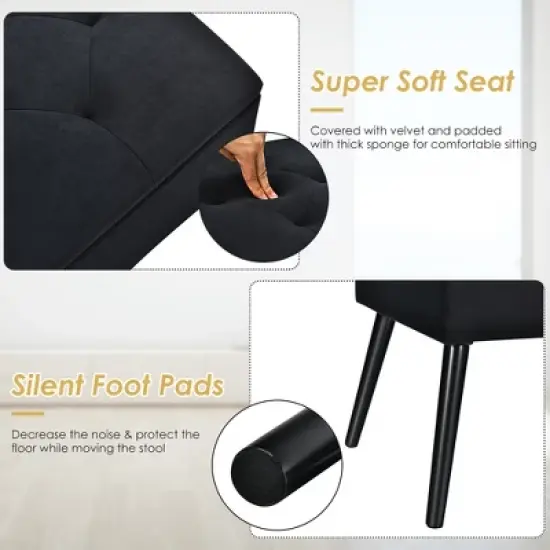 Costway Velvet Storage Ottoman Tufted Flip Top Vanity Stool Footrest with Wood Legs image {8}