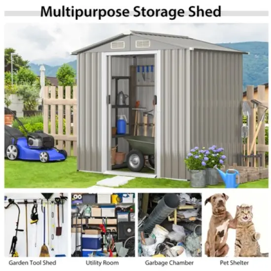 Tangkula 6' x 4' Outdoor Storage Shed Weather Resistant Galvanized Steel Shed with Tilted Roof Lockable Sliding Doors & 4 Air Vents image {5}