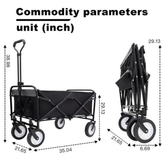 NAYSAYE Wagon Collapsible Utility Cart with Strapping System for All Terrain Use, Black, 35.04"*21.65"*38.98" image {2}