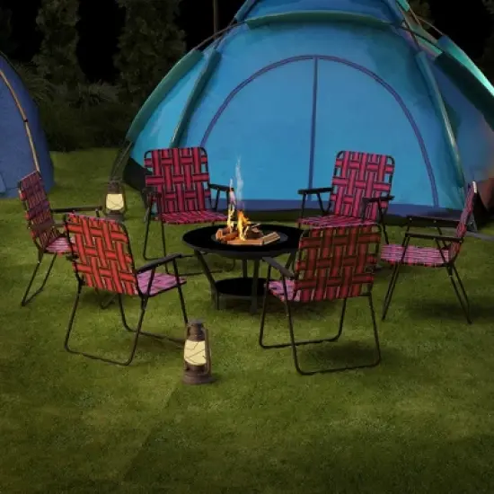 Tangkula Set of 4 Patio Folding Web Chair Set Portable Beach Camping Chair Red image {2}