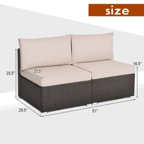 Costway 2PCS Patio Rattan Armless Sofa Sectional Conversation Furniture Set  W/Cushion image {5}