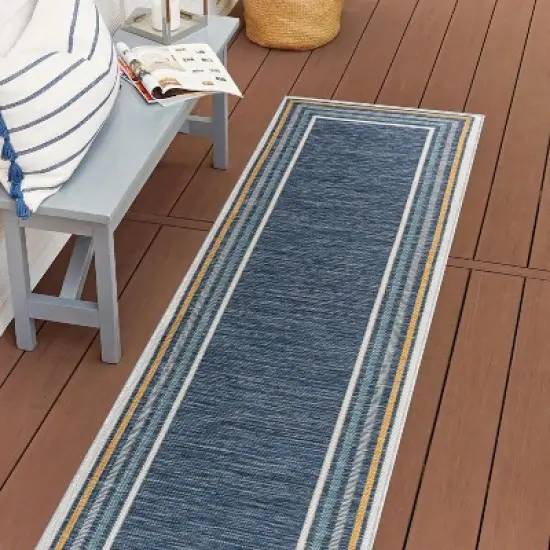 JONATHAN Y Pollux Classic Coastal Mitred Stripe Reversible Machine-Washable Indoor/Outdoor Area Rug image {4}