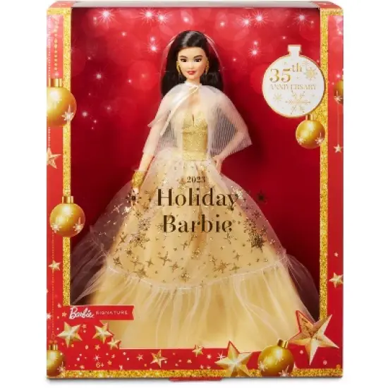 Barbie 13" Signature 2023 Holiday Collector Doll with Golden Gown and Black Hair image {4}