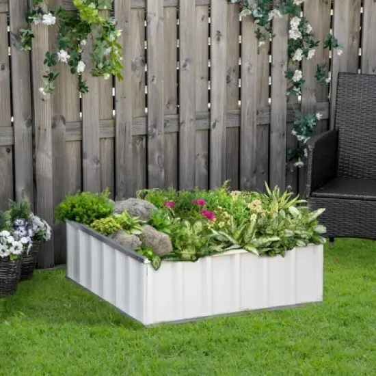 Outsunny 3x3ft Galvanized Raised Garden Bed, Steel Planter for Outdoor Plants, No Bottom w/ A Pairs of Glove for Backyard, Patio to Grow Vegetables, Herbs, and Flowers image {2}